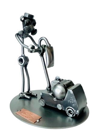 Parketspecialist met parketschuurmachine beeldje